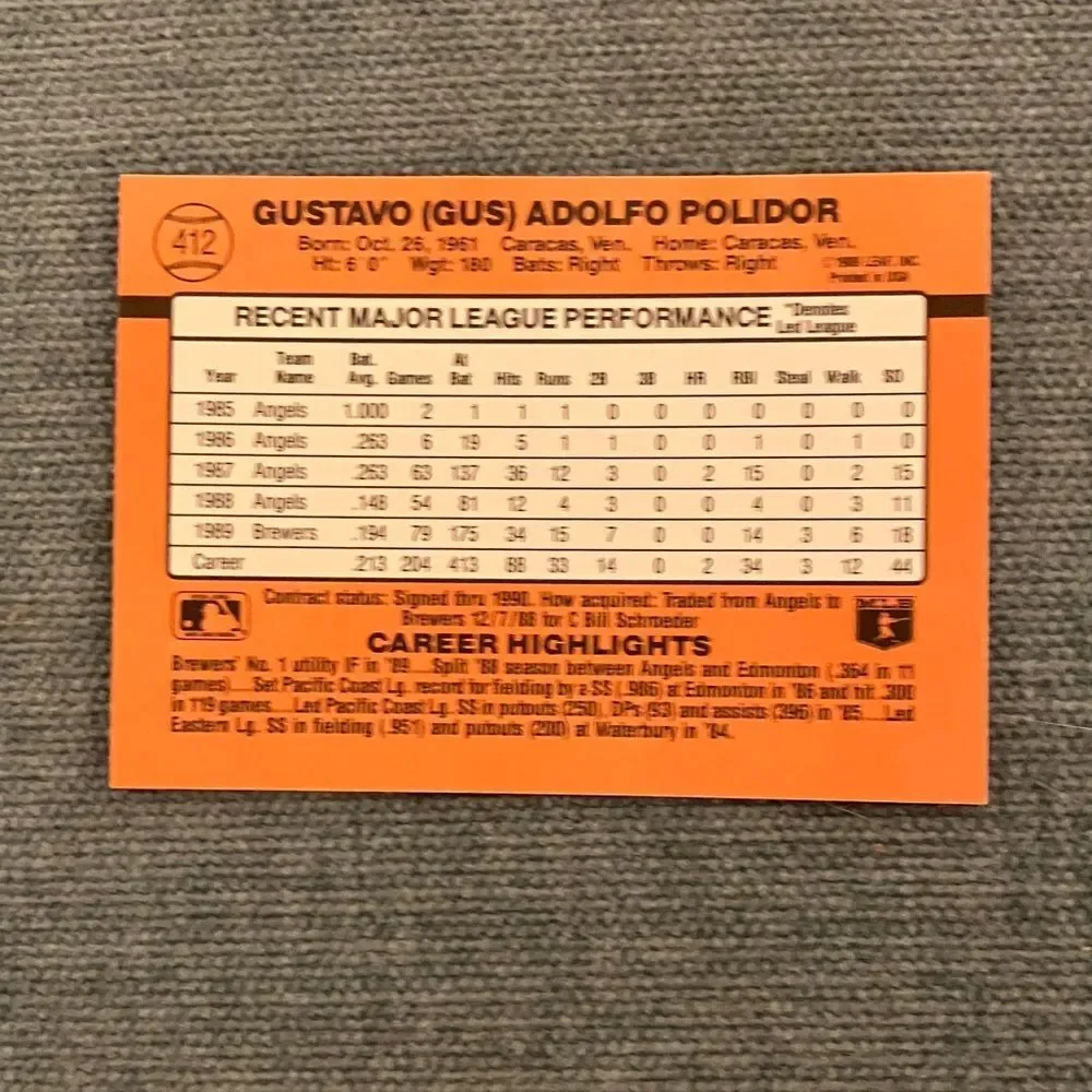 1990 Donruss Milwaukee Brewers Baseball Card Trading Card
